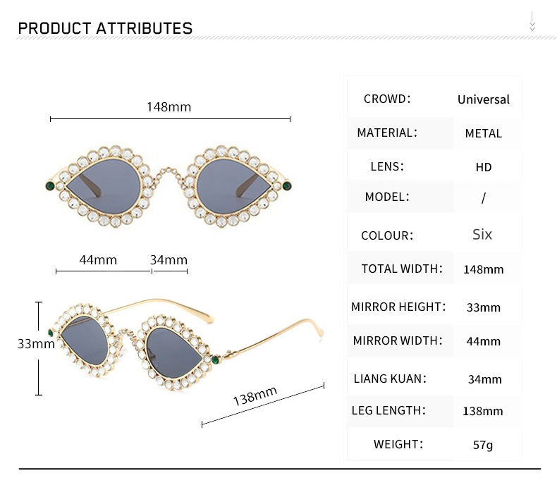 Title 6, Fashion Metal Small Frame Diamond Sun Glasses
