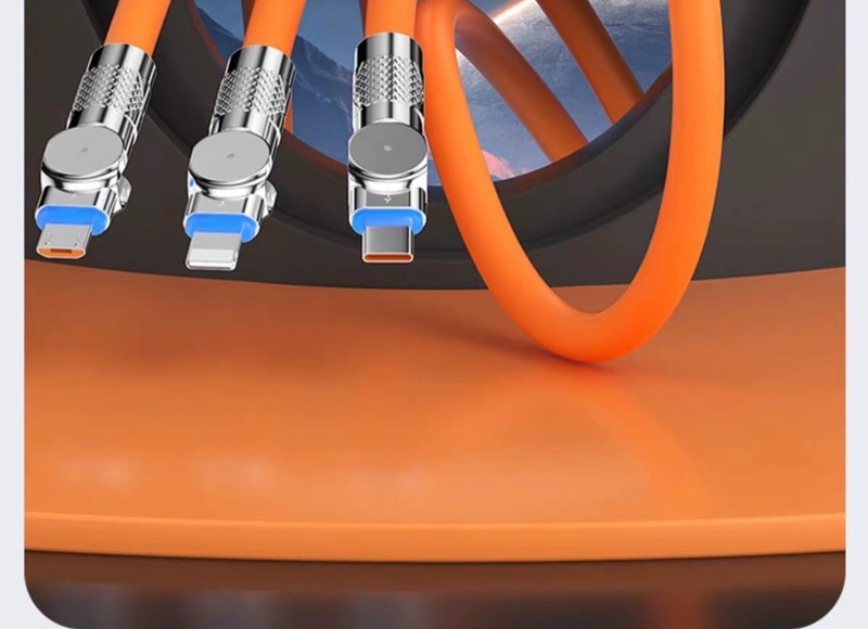 Zinc Alloy Rotating Machine Quick Charge With Light Three-in-one Data Cable