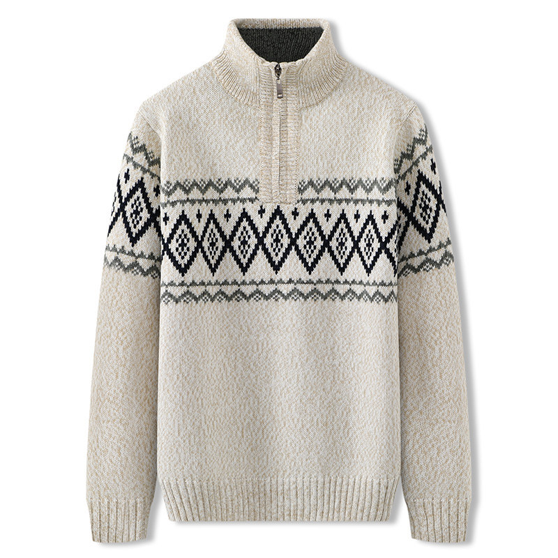 Title 5, Half high neck zipper thick wool sweater men