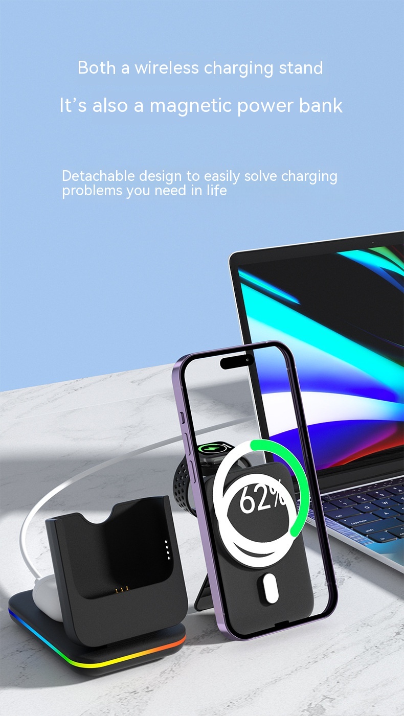 Magnetic Three-in-one Wireless Charger Electrical Magnetic Power Bank 5000 MA Magnetic Wireless Charger 6
