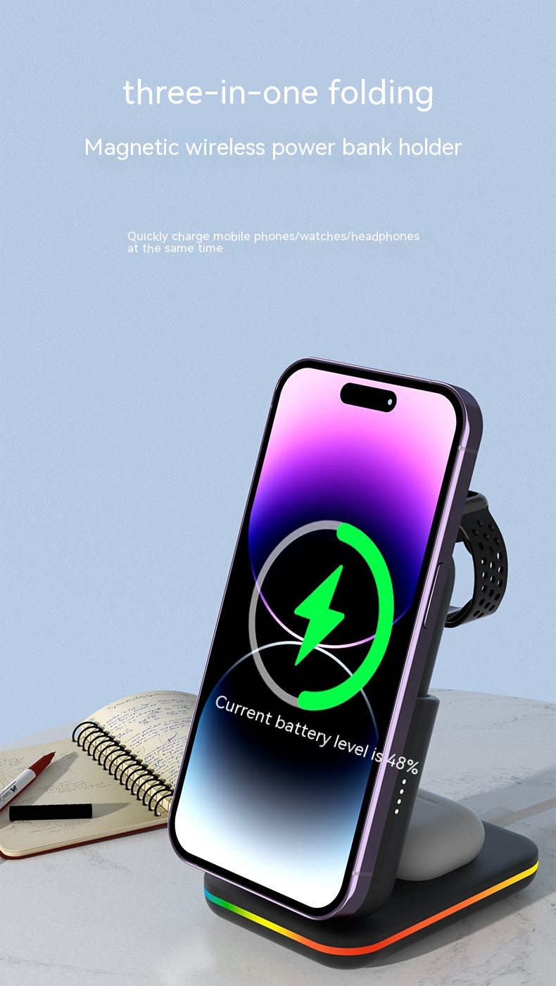 Magnetic Three-in-one Wireless Charger Electrical Magnetic Power Bank 5000 MA Magnetic Wireless Charger 13