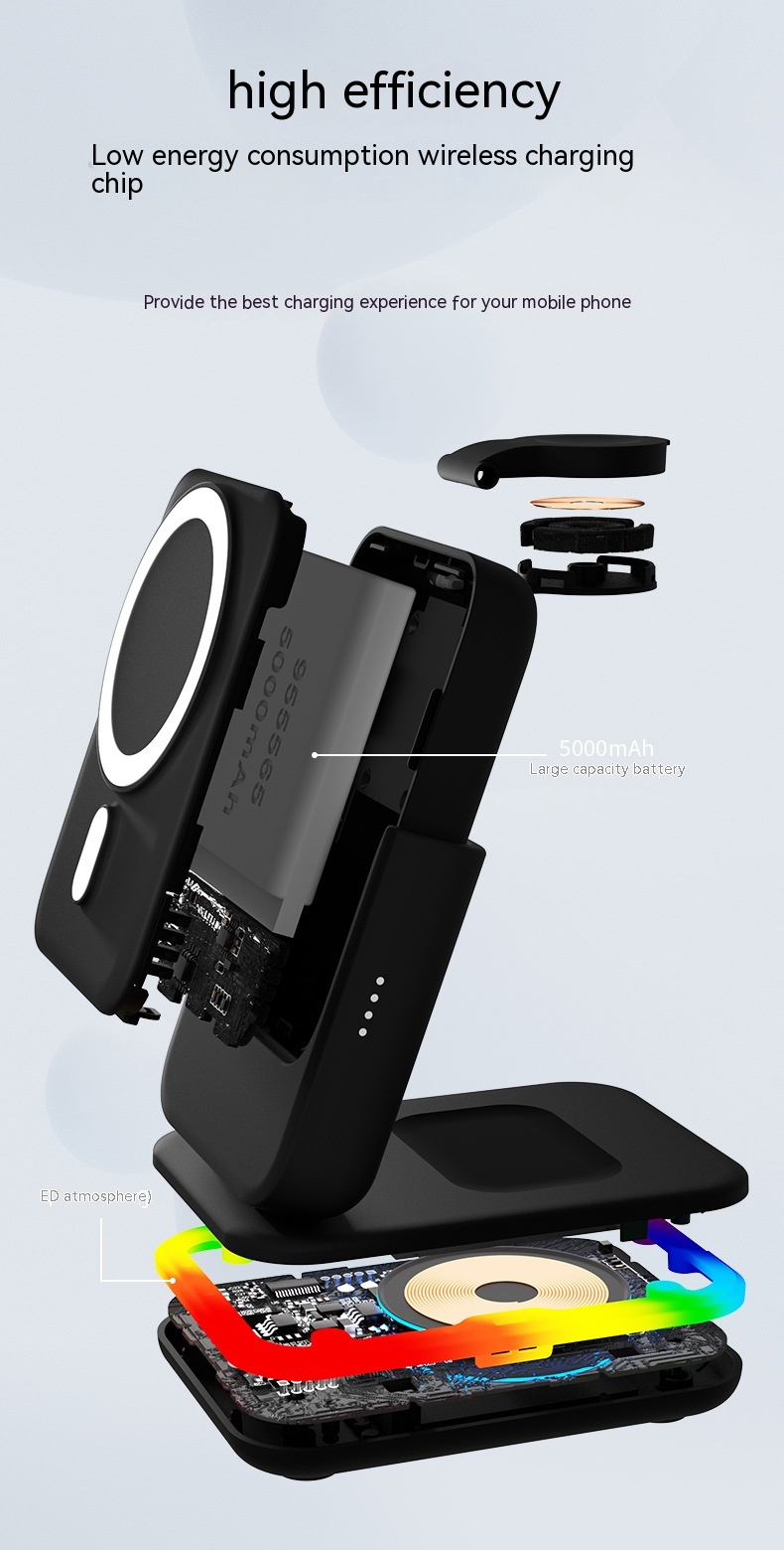 Magnetic Three-in-one Wireless Charger Electrical Magnetic Power Bank 5000 MA Magnetic Wireless Charger 16