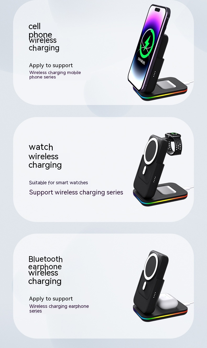 Magnetic Three-in-one Wireless Charger Electrical Magnetic Power Bank 5000 MA Magnetic Wireless Charger 21