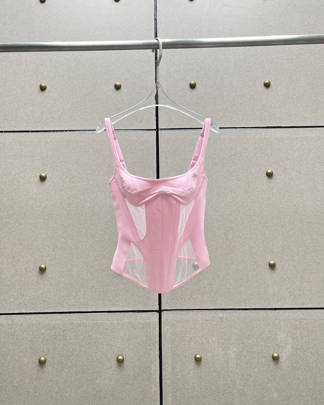 Irregular See-through Mesh Patchwork Back Zipper Three-dimensional Chest Wrap Camisole