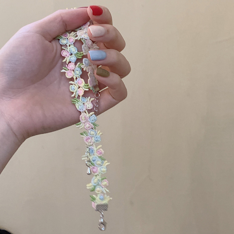 Accessories Peach Lace Embroidered Flower Neckband Necklet Choker Clavicle Chain