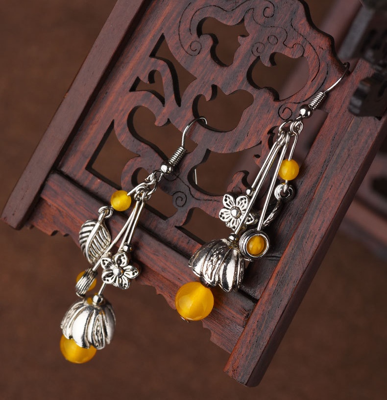 Gu Shu Qian Teng Ethnic Style Yellow Agate Earrings
