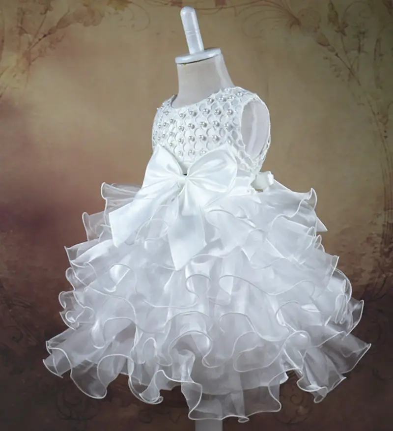 Girls' Bow String Beads Flower Princess Dress
