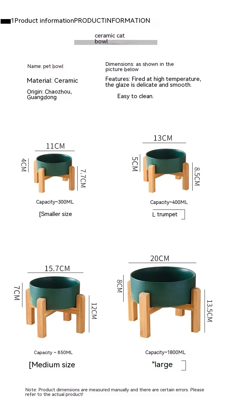 Pet Anti Rollover Ceramic With High Bamboo And Wood Frame Bowl