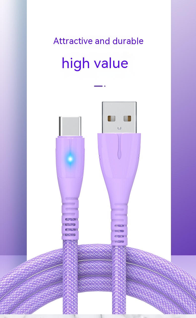 Quick Charge QC30 Charging Cable Nylon Braided Mobile Phone USB Cable With Indicator Light