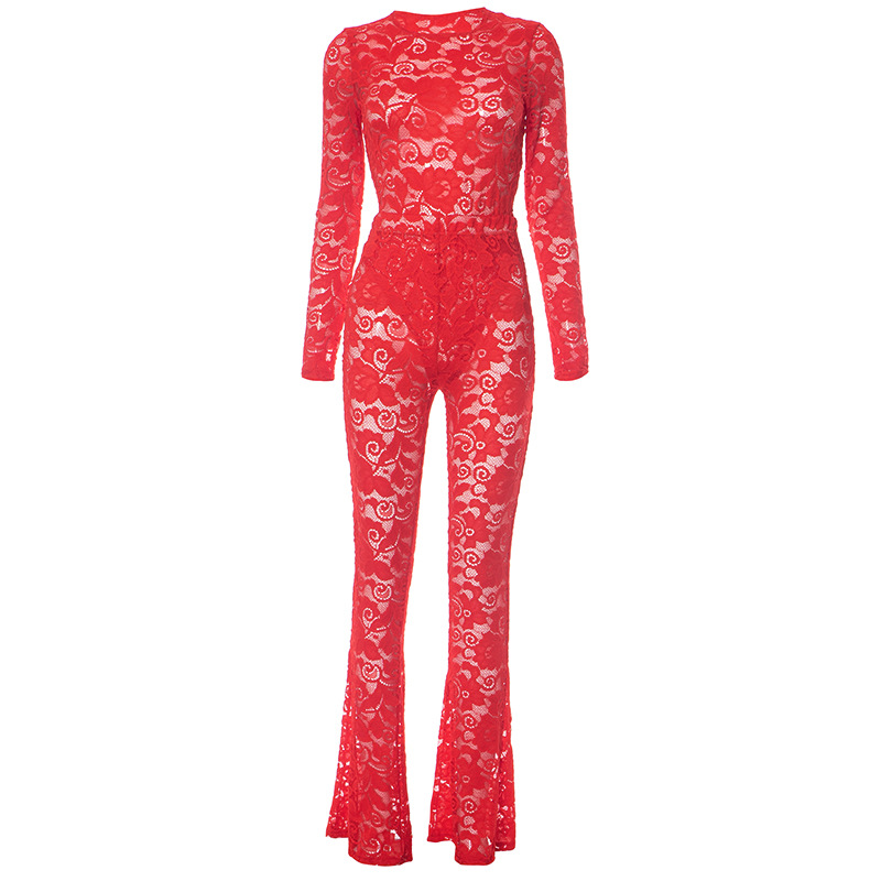 Title 11, Lace Hollow Out See-through Jumpsuit Trousers Suit