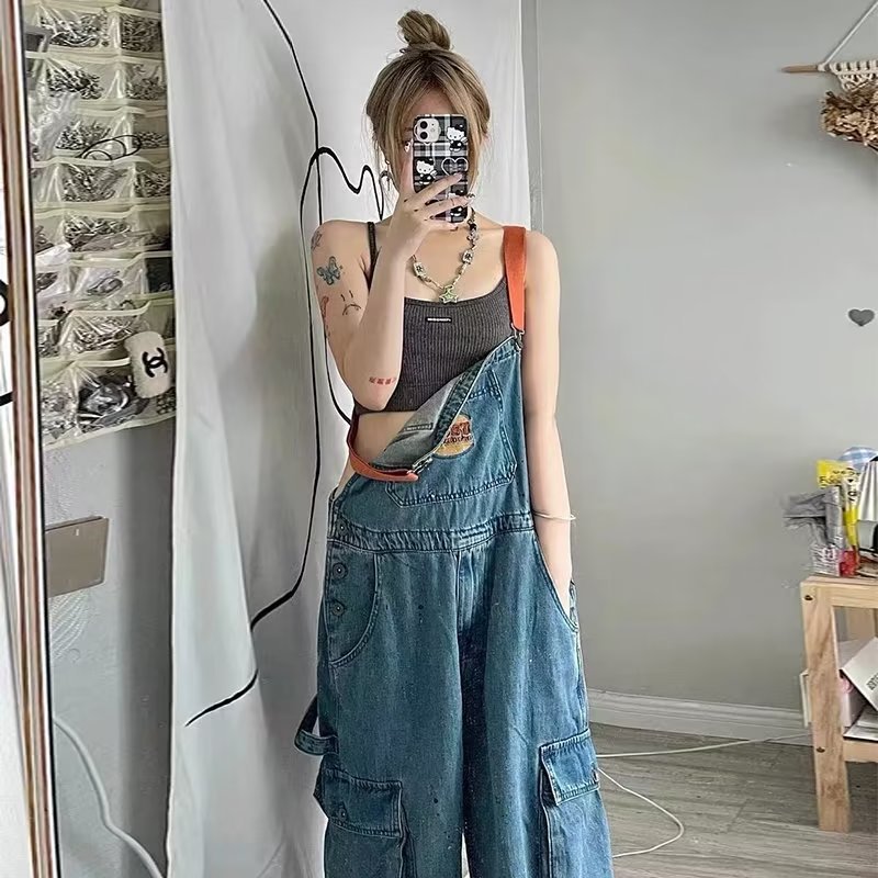 Title 3, Retro Jeans Latzhose Damen Overalls Locker Weit...