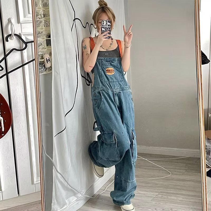 Title 4, Retro Jeans Latzhose Damen Overalls Locker Weit...