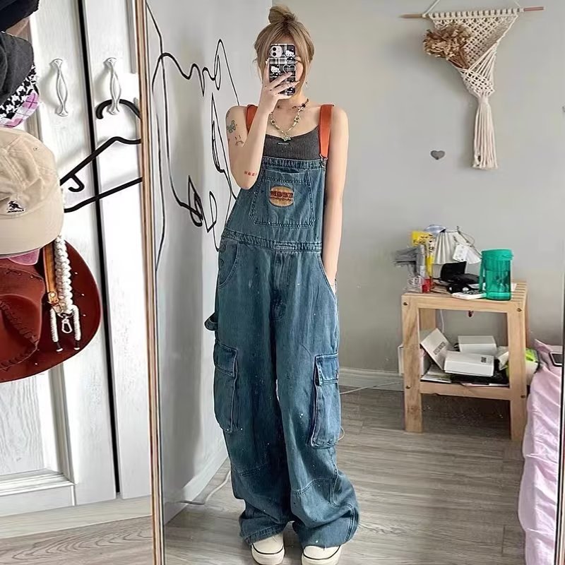 Title 5, Retro Jeans Latzhose Damen Overalls Locker Weit...