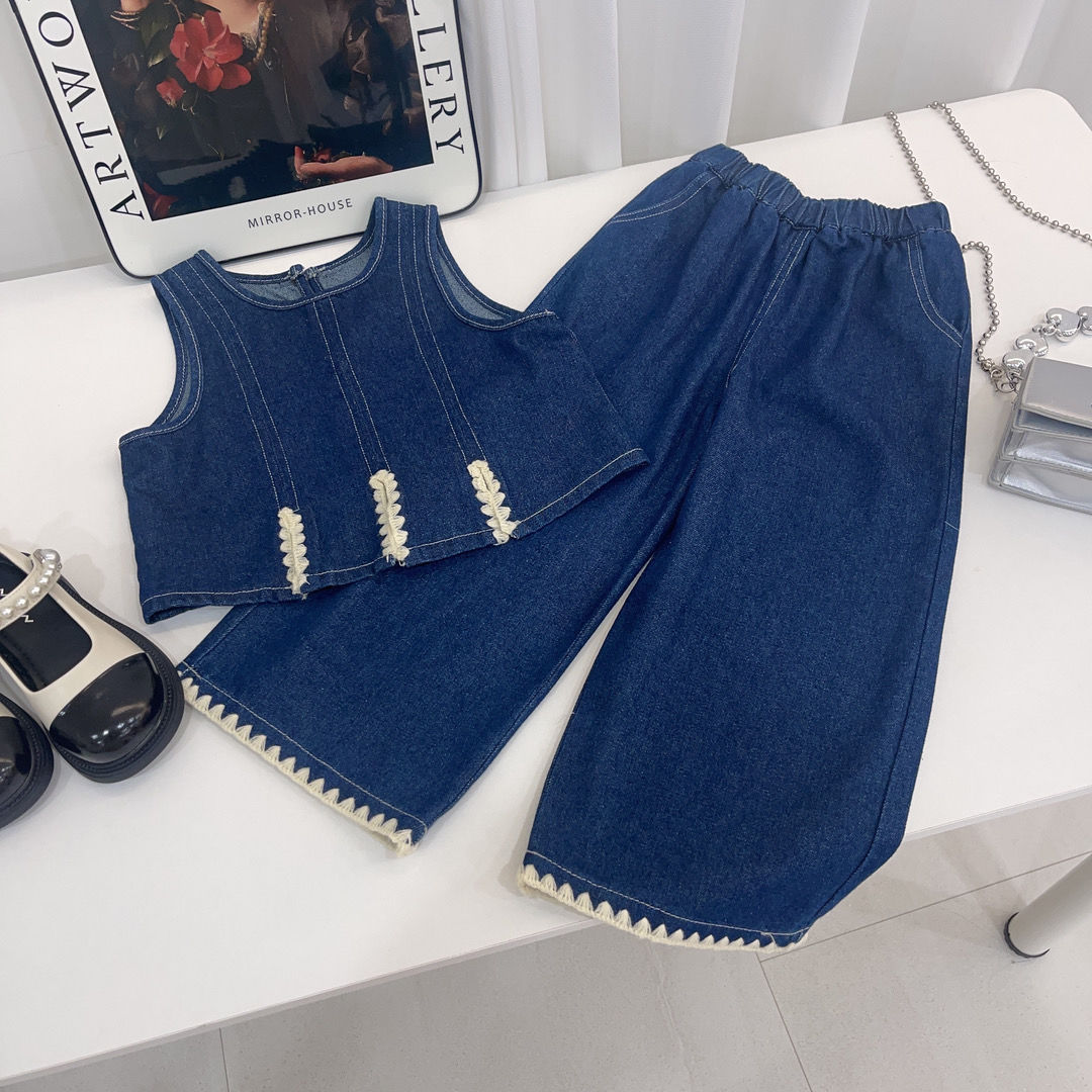 Children's T-shirt Vest Wide Leg Pants Three-piece Set Female Treasure Korean Style