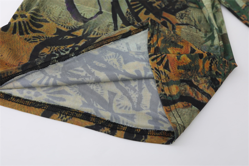 Off-shoulder Mesh Floral Print Retro Slim Fit Slimming Top