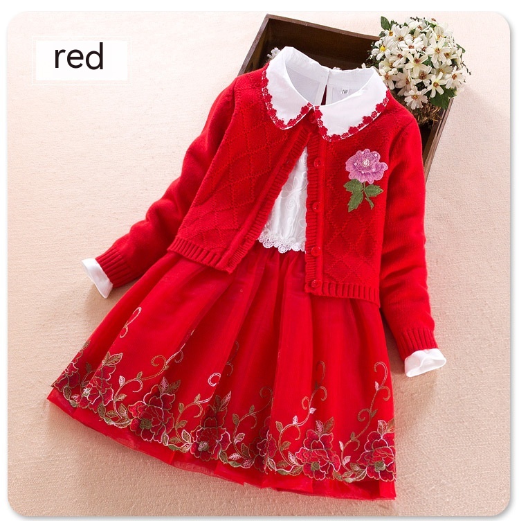 Girls' Dress Two-piece Spring Long-sleeved Sweater Princess Dress - Image 7