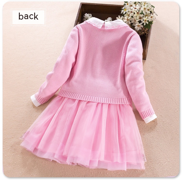 Girls' Dress Two-piece Spring Long-sleeved Sweater Princess Dress - Image 11