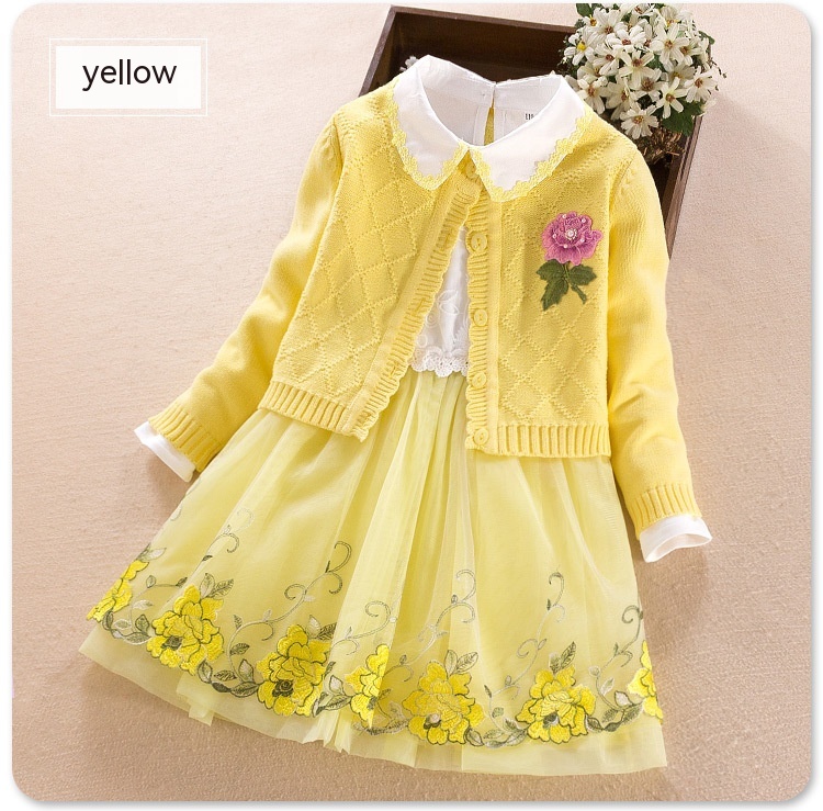 Girls' Dress Two-piece Spring Long-sleeved Sweater Princess Dress - Image 9