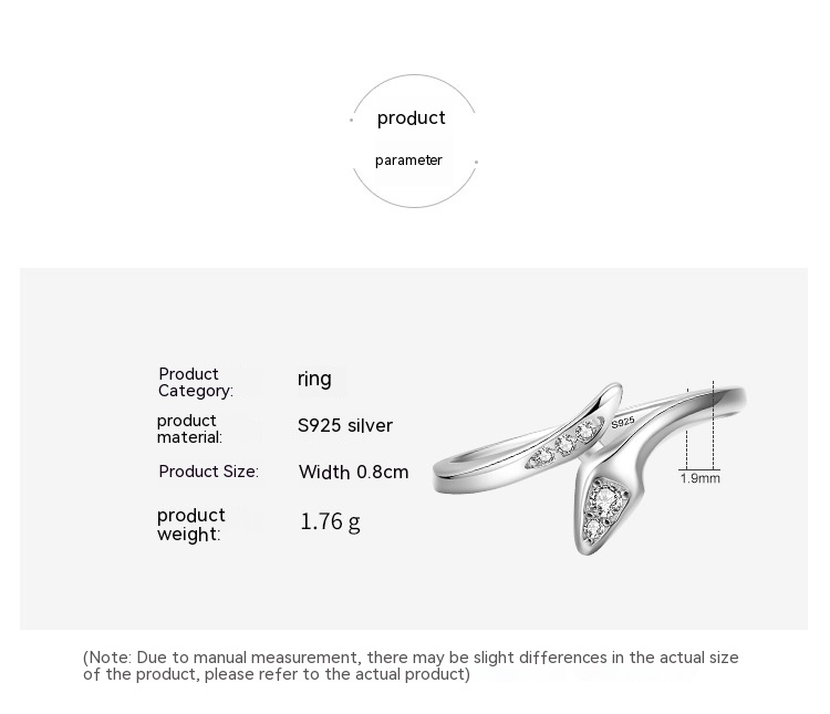 Sterling Silver Snake Ring Female Stackable Band Ring