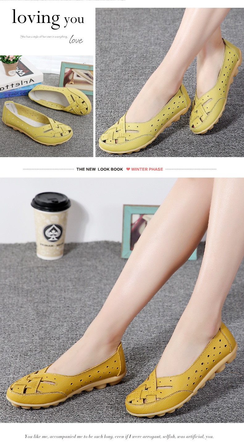 Women's Middle-aged And Elderly Hollow Hole Flat Gommino Round Head Soft Bottom