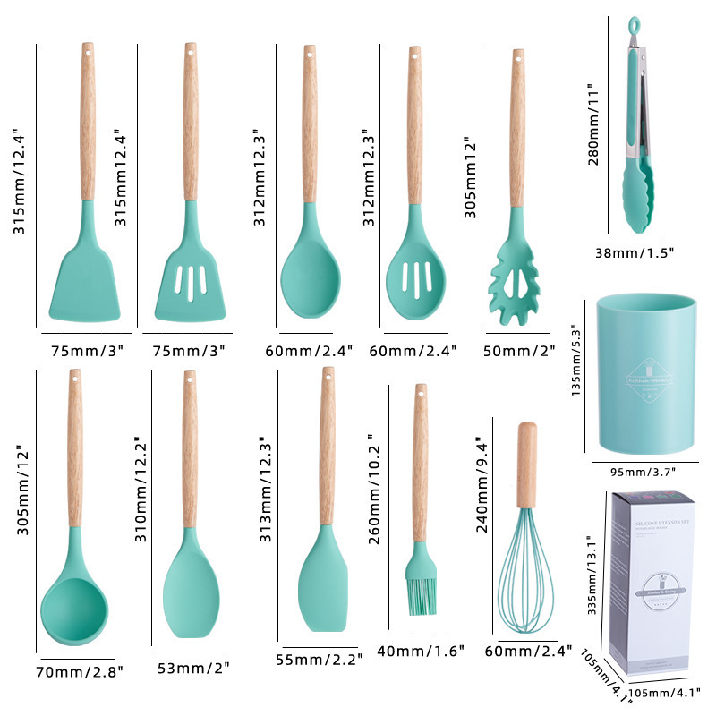 Title 1, 12-piece Silicone Kitchenware With Wooden Handle