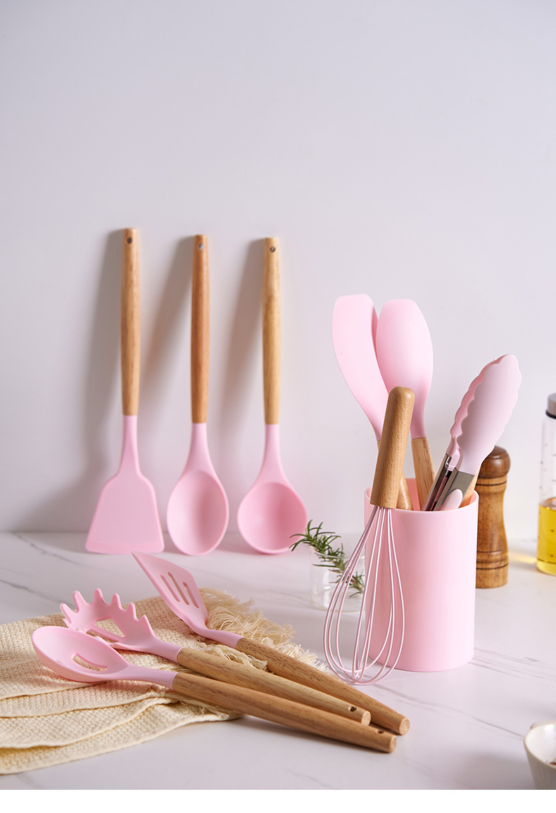 Title 2, 12-piece Silicone Kitchenware With Wooden Handle