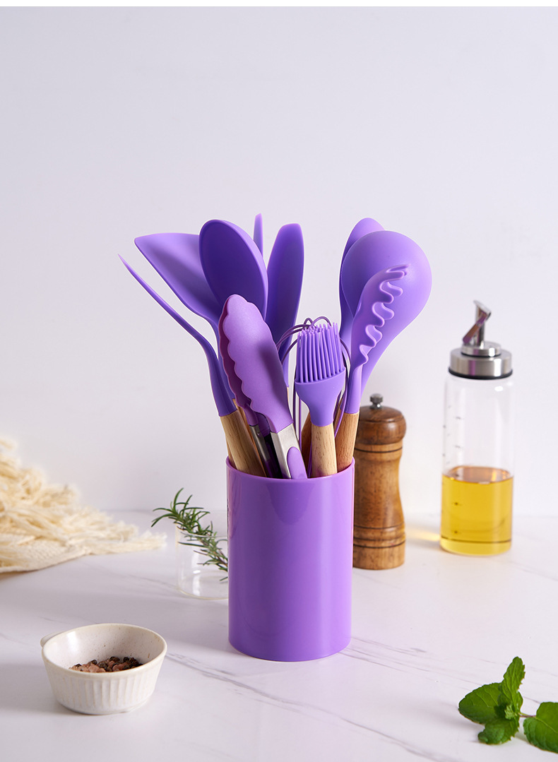 Title 4, 12-piece Silicone Kitchenware With Wooden Handle