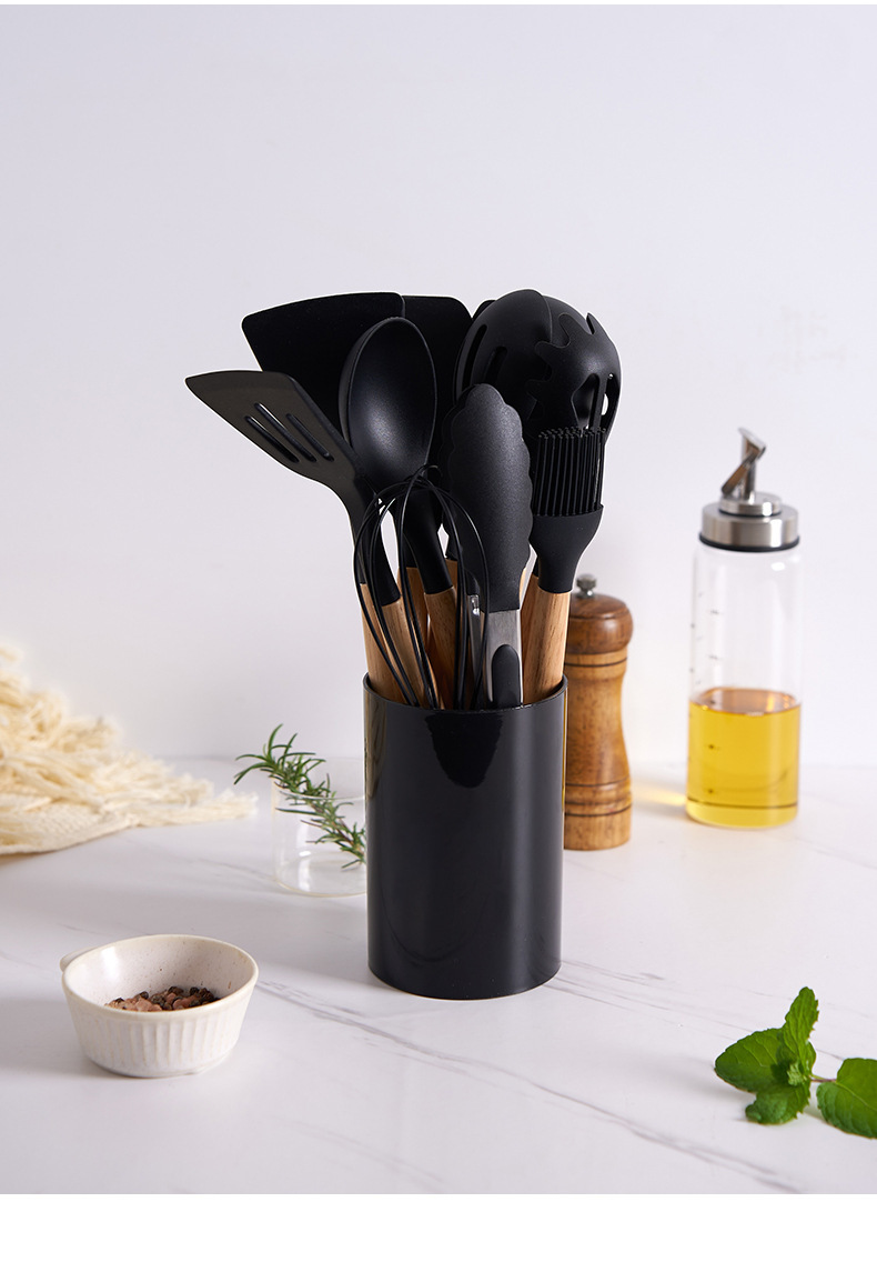 Title 8, 12-piece Silicone Kitchenware With Wooden Handle