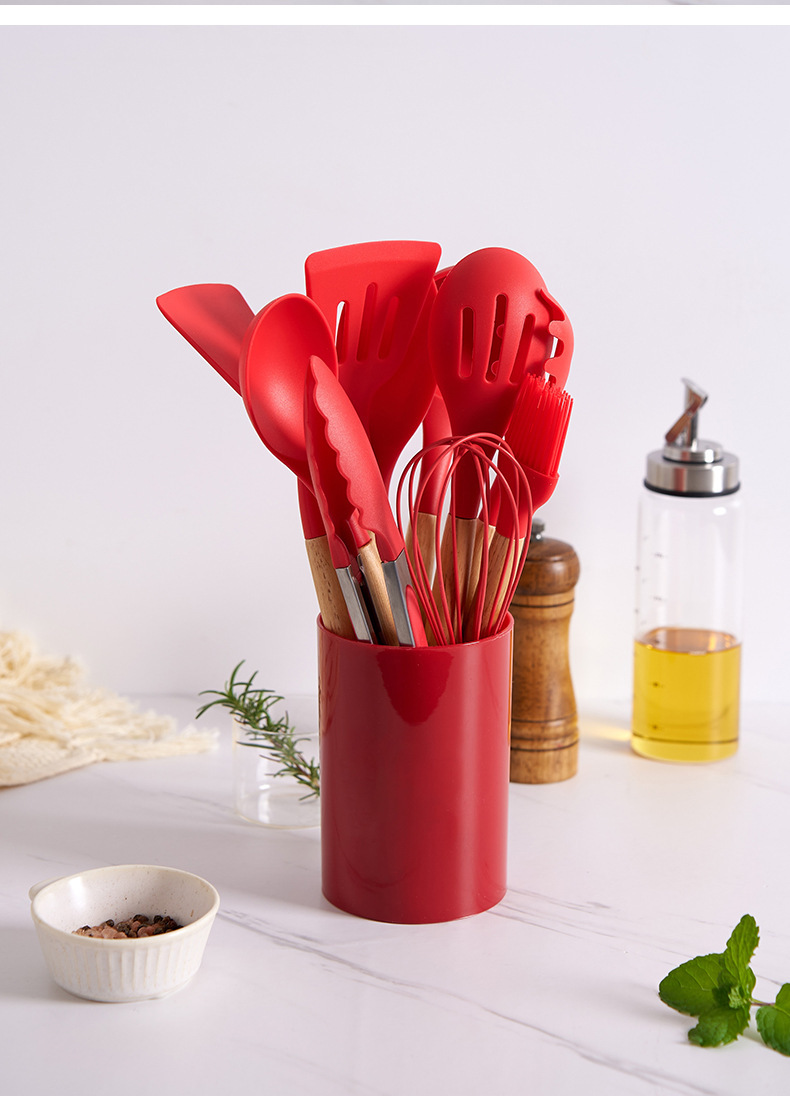 Title 9, 12-piece Silicone Kitchenware With Wooden Handle