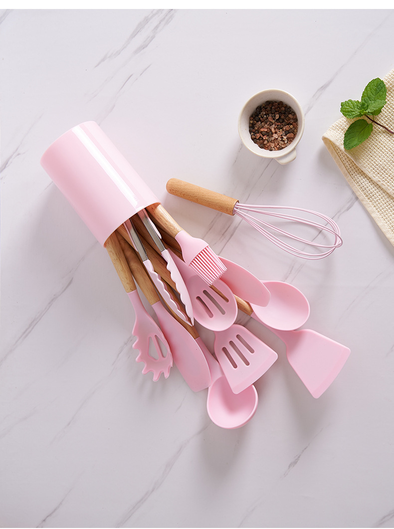 Title 11, 12-piece Silicone Kitchenware With Wooden Handle