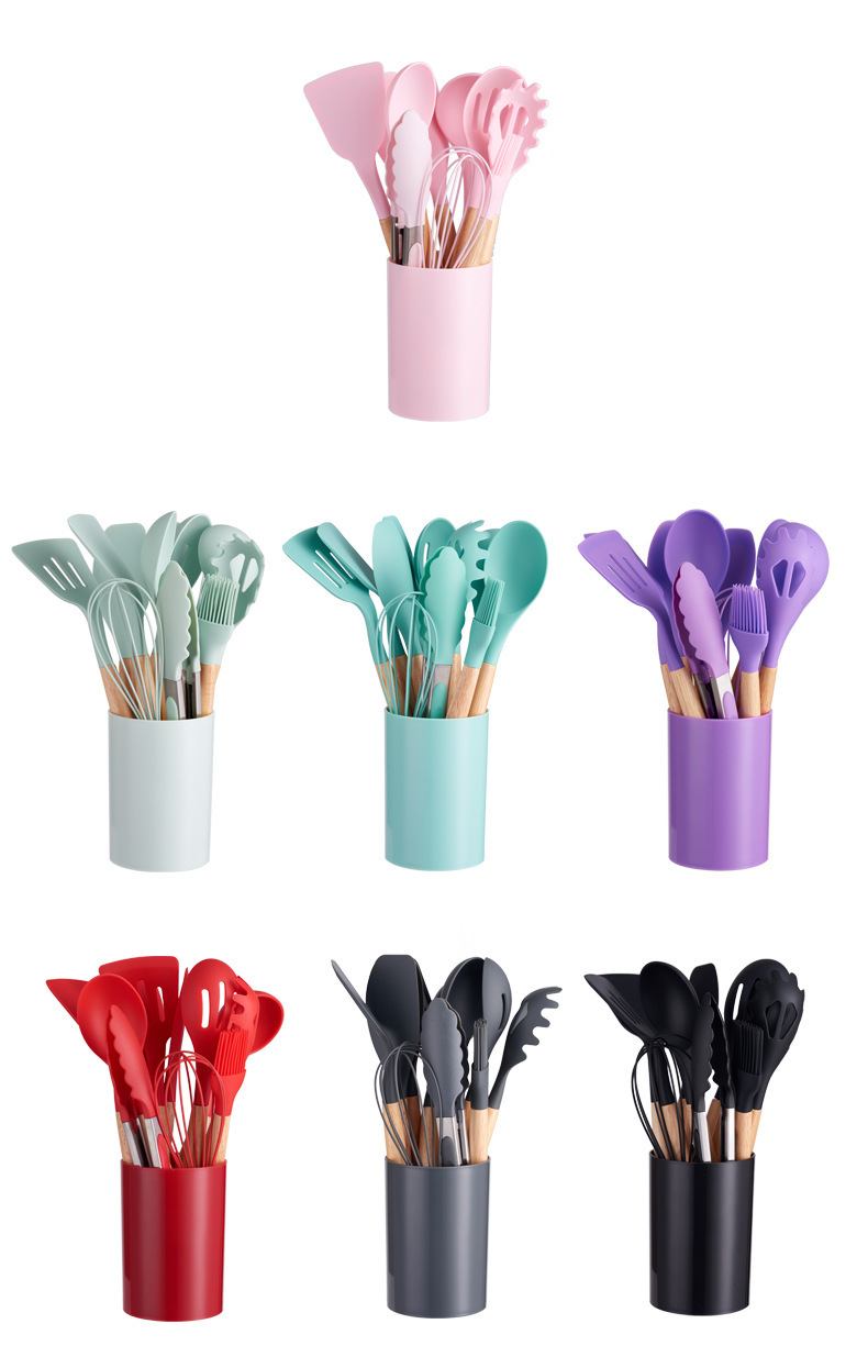 Title 12, 12-piece Silicone Kitchenware With Wooden Handle