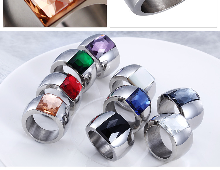 Simple Fashion Women's Steel Glass Titanium Steel Ring