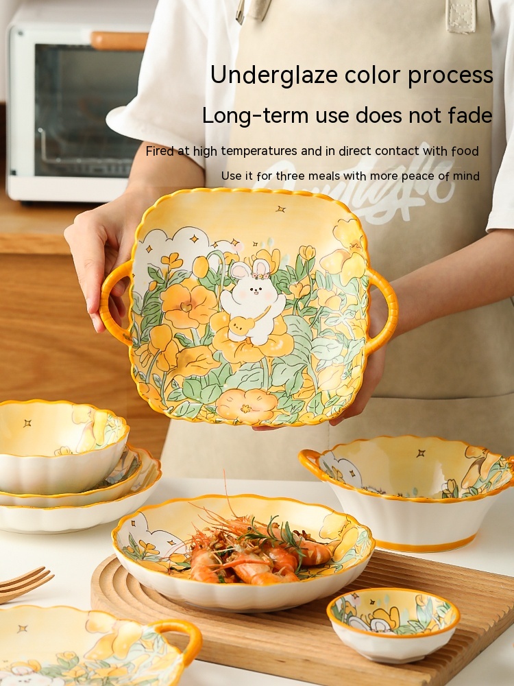 Title 2, Ceramic Tableware Cartoon Large Binaural Plate ...