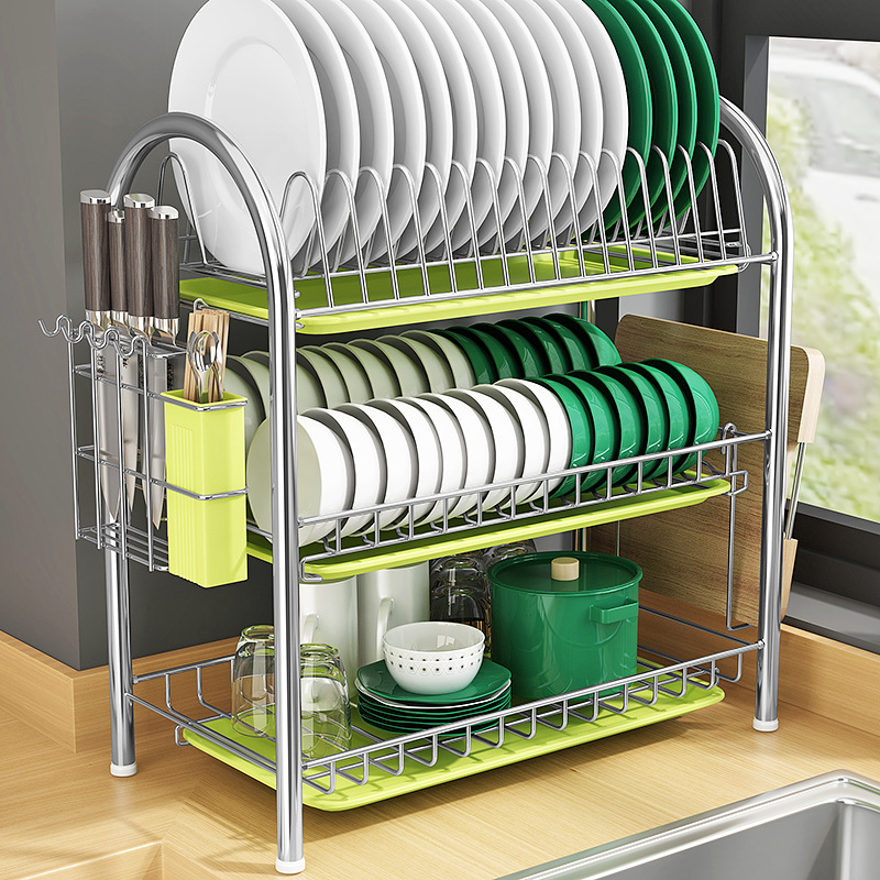 Title 1, Multi-layer Floor Draining Bowl Rack Kitchen Sh...