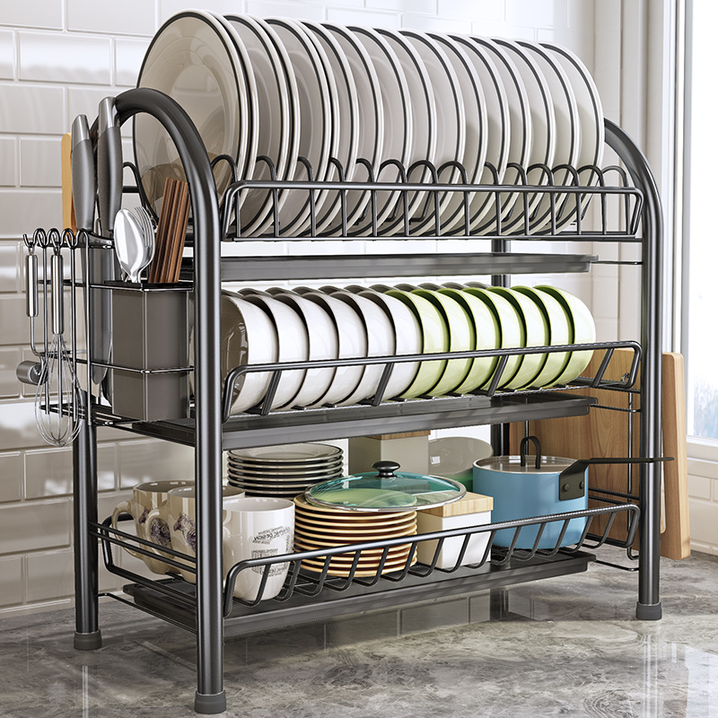 Title 2, Multi-layer Floor Draining Bowl Rack Kitchen Sh...