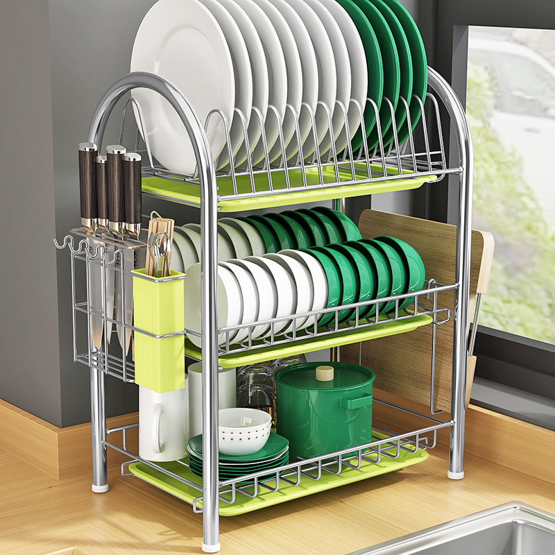 Title 3, Multi-layer Floor Draining Bowl Rack Kitchen Sh...