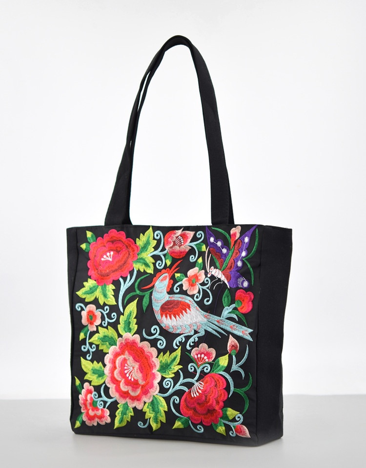 Ethnic Style Embroidered Shoulder Bag Large Capacity Portable Shopping Bag