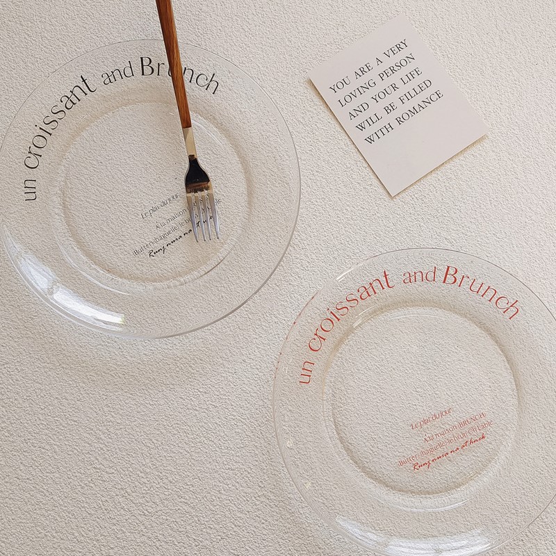 Simple Round Household Internet Celebrity Restaurant French Letters Glass Plate
