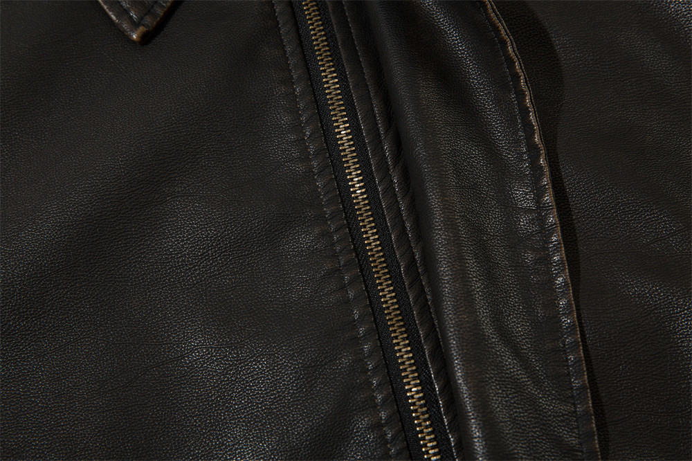 American Solid Color Polo Collar PU Leather Coat
