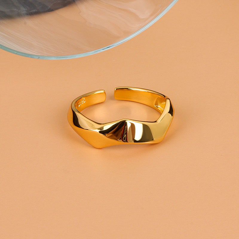 European And American Irregular Glossy Geometric Rhombus Opening Ring