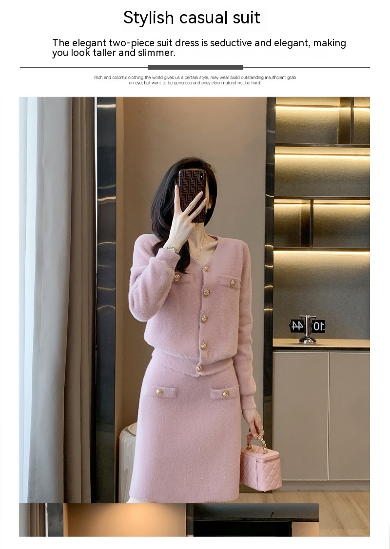 Classic Style Fashion Casual Set Knitted Two-piece Suit Skirt