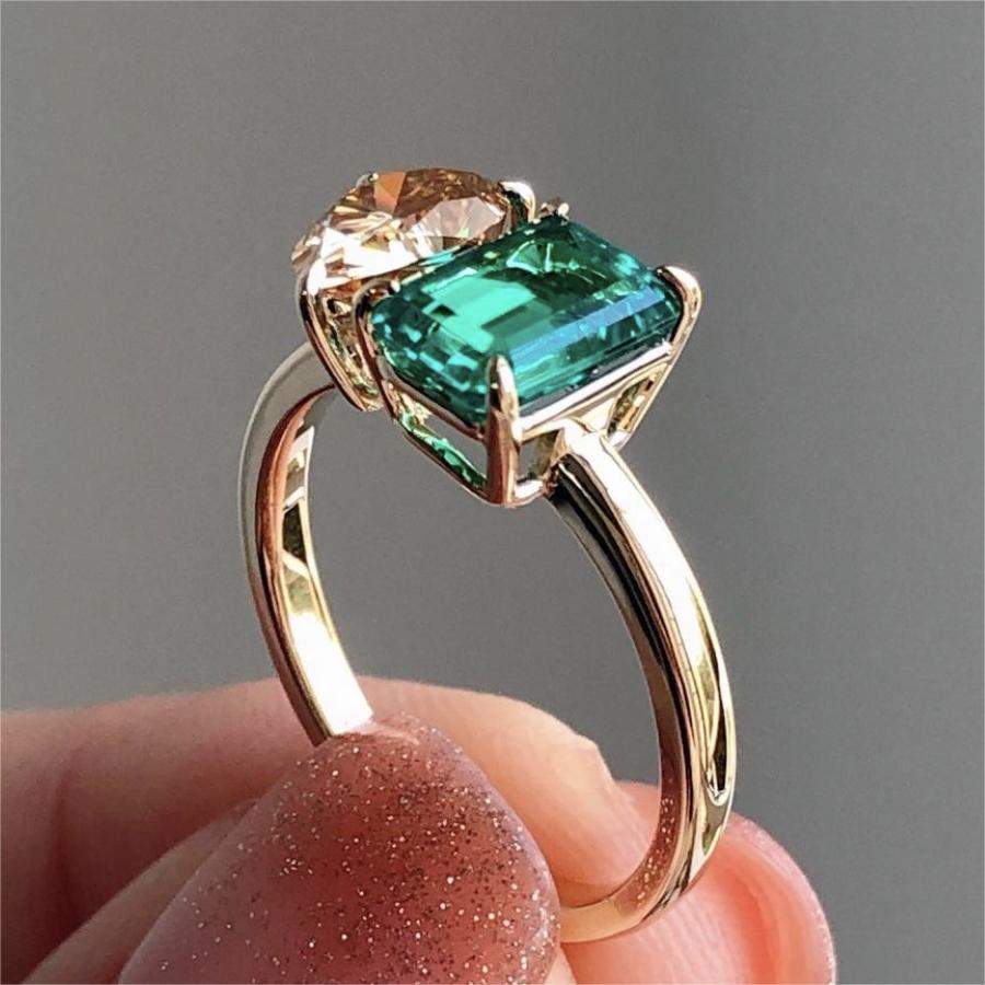 Double Main Stone Women's Simple All-match Inlaid Zircon Ring