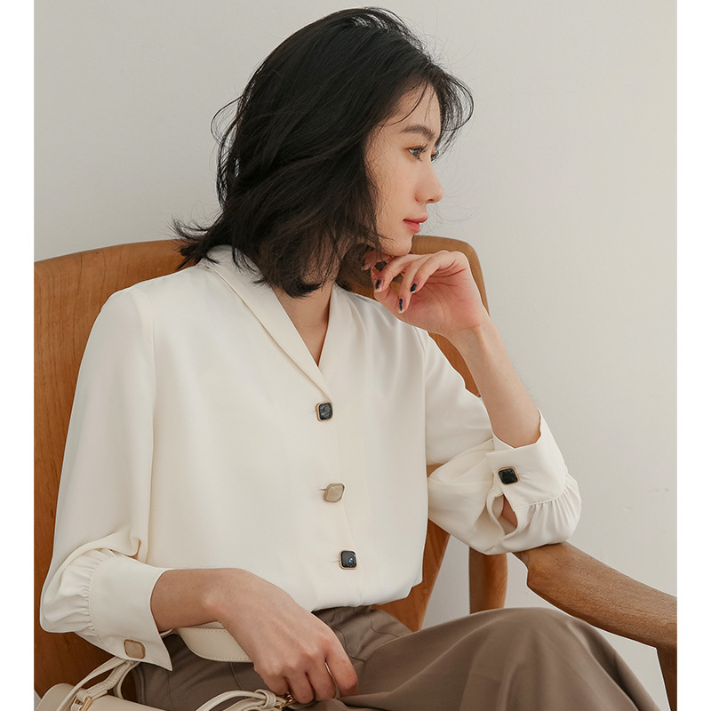 Real Shot Design Sense Niche Chiffon Shirt For Women Spring And Summer New Three-quarter Sleeve Temperament Slimming Shirt