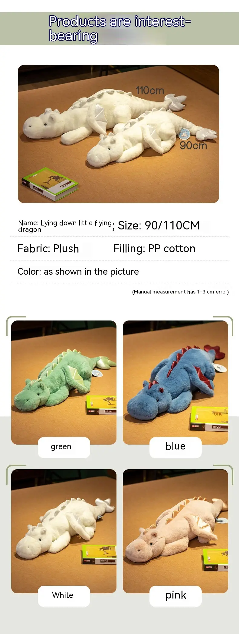 Lying Little Flying Dragon Plush Toy Large Dinosaur Sleeping Doll Pillow
