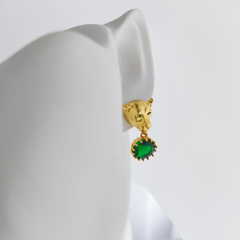 Green Zircon Leopard Head Eardrops