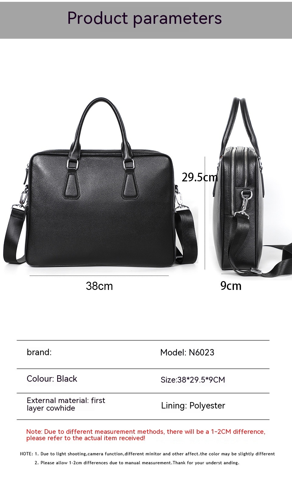 Handbag Men's Leather Briefcase Cowhide Horizontal Large Capacity — foto 10