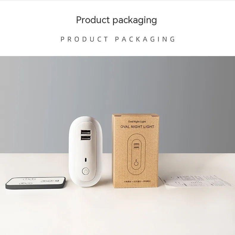 Oval Small Night Lamp With Dual USB Charging Port Remote Control Timing Plug-in Wall – image 10
