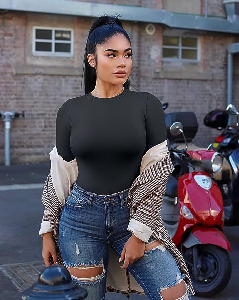 Title 3, Long Sleeve Top Round Neck Stretch Bottoming Sh...