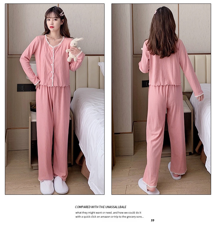 Title 2, Cotton Cardigan Long Sleeve Pants Homewear Suit...