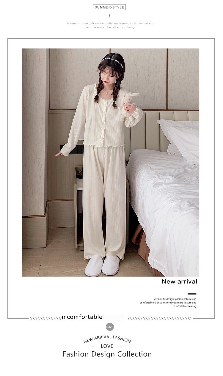 Title 3, Cotton Cardigan Long Sleeve Pants Homewear Suit...